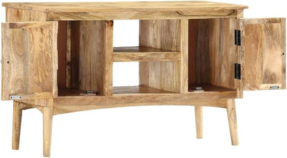 Solid Mango Wood Sideboard, Rectangular Brown Storage Cabinet, Lacquered Finish, 39.4" Living Room Buffet, Natural Grain Furniture for Dining Space Kitchen Furnitur