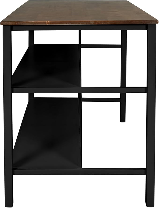 45" Vintage Wood Kitchen Island Cart, Dining Table Prep Table with 2 Open Shelves Butcher Block Island Table for Small Places, Dining Room, Living Room & Bedroom, Walnut+Black