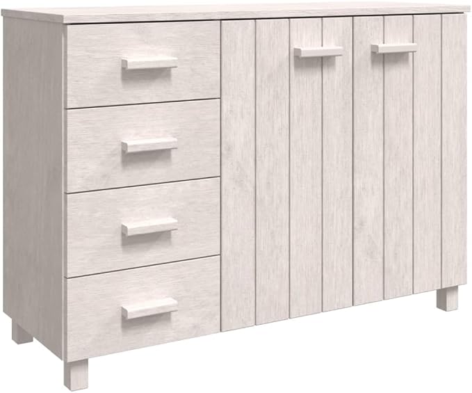 White Sideboard Buffet Cabinet for Dining Room Solid Pine Wood with 4 Drawers 2 Doors 44.5 x 15.7 x 31.5 in Storage Console for Living Room Kitchen Coffee Bar