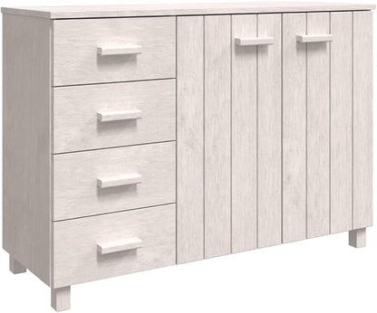 White Sideboard Buffet Cabinet for Dining Room Solid Pine Wood with 4 Drawers 2 Doors 44.5 x 15.7 x 31.5 in Storage Console for Living Room Kitchen Coffee Bar