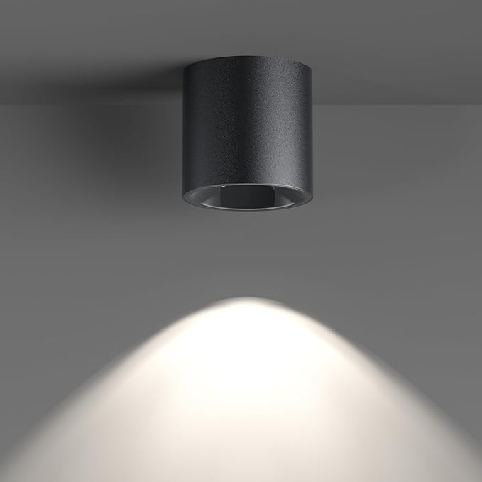 JAYMP Modern LED Ceiling Light 4000K Dimmable 24W COB Black Surface Mount Cylinder Accent Down Light for Living Room Hallway Laundry Room