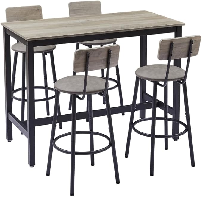 Bar Table Set with 4 Upholstered Stools for Home Bar and Kitchen Island Use