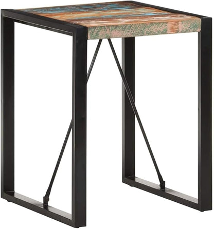 Industrial Dining Table, Square Solid Reclaimed Wood, Weathered Finish, 23.6x23.6x29.5in, Powder-Coated Steel Frame, Kitchen & Dining Room