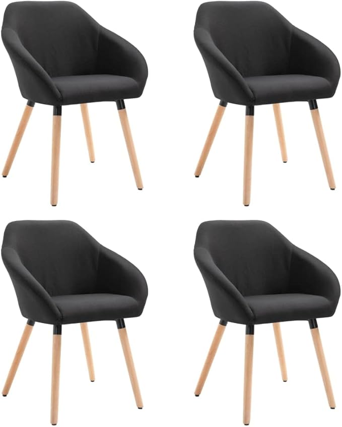 4-Piece Black Fabric Dining Chairs Set Solid Wood Frame Matte Finish Indoor Seating for Dining Room Kitchen Living Room