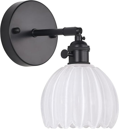 Shenmoyl Vintage Wall Sconce with White Tulip Glass Lampshade 180 Degree Adjustable Black Sconce Hradwired Modern Wall Lighting Fixture with Switch for Bedside Bedroom Doorway