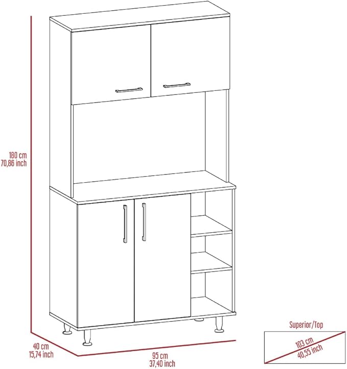 7 Shelf 4 Door 2 Kitchen Set, Kitchen Island and Cabinet White and Light Oak GE260
