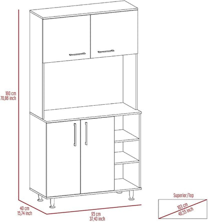 7 Shelf 4 Door 2 Kitchen Set, Kitchen Island and Cabinet White and Light Oak GE260