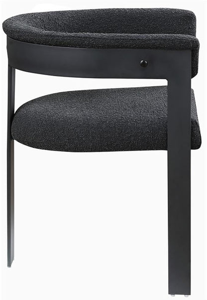 Pemberly Row Contemporary Dining Chairs, Black Boucle Fabric, Matte Black Metal Frame, Set of 2, 23.5" W x 21.5" D x 28" H, Textured Upholstery, Modern Kitchen or Dining Room Seating