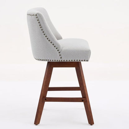 Comfortable Upholstered Swivel Bar Stool with Wooden Legs and Soft Fabric Seat for Kitchen Island or Home Bar Use (Beige + Wood+Fabric + Foam)