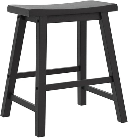 Lexicon Finnian Saddle Solid Wood Stool Set of 2 - Saddle Kitchen Stool Dining Height Stools for Dining, Armless Counter Chair Seating, Perfect Casual - 17.5" SH Black Sand