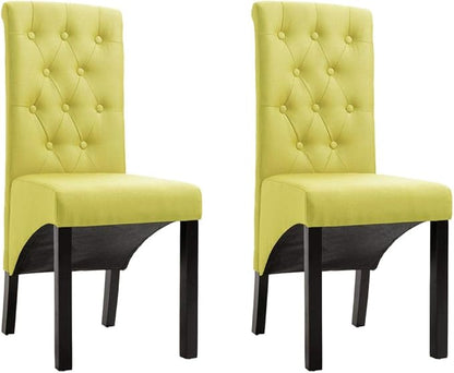 Green Fabric Dining Chairs Set of 2 with Rubber Wood Legs, Comfortable Ergonomic Seating for Dining Room Kitchen and Home Decor