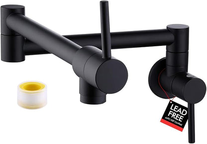 KES Pot Filler Folding Kitchen Faucet Double Joint Swing Arm Sink Faucet Articulating Wall Mount Two Handle Single Hole, Matte Black, cUPC NSF Certified Lead-Free, KN926LFF18-BK
