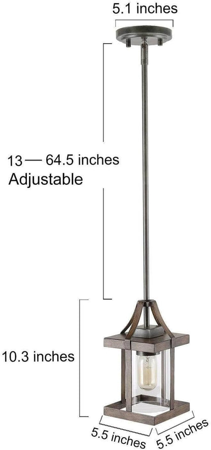 LALUZ Pendant Lights Kitchen Island, Farmhouse Pendant Lighting for Kitchen Island, Rustic Faux Wood Pendant Light with Clear Glass Shade