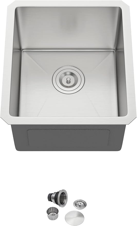 15 x 17 Inch Undermount Bar Sink 16 Gague Stainless Steel Handmade Kitchen Sink Single Bowl Small Wet Prep RV KitchenSinks Basin (Not Included Roll-up Drying Rack and Bottom Grid)