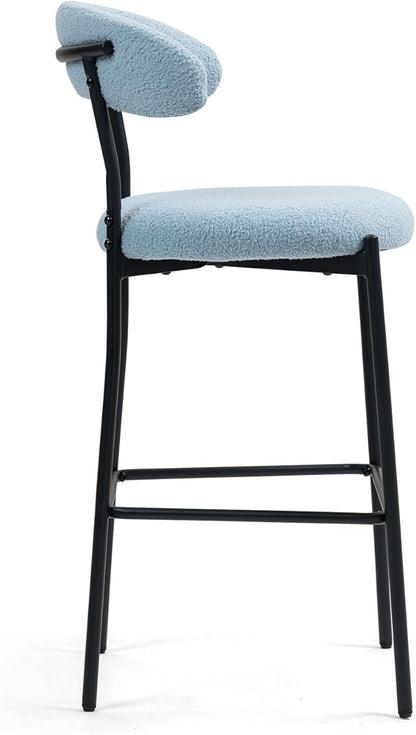 26'' Counter Height bar stools Fabric Cover Kitchen Island Counter bar Stool with Black Powder Coating Base and footrest(Blue)