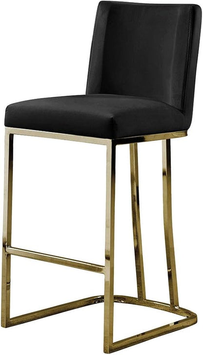 Modern Chairs Set of 2, Chrome Side Chairs & Counter Stools with Ring Pull Back, Luxury Upholstered Chairs for Kitchen Island, Dining Room & Home Bar (Velvet, Black/Gold, Counter Height Chair)