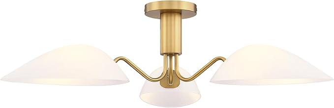 MEXO Modern Gold 3-Light Ceiling Light with Opal White Glass Shade Semi Flush Mount Ceiling Light for Living Room Hallway Sputnik Chandelier Lighting Fixture