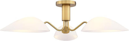 MEXO Modern Gold 3-Light Ceiling Light with Opal White Glass Shade Semi Flush Mount Ceiling Light for Living Room Hallway Sputnik Chandelier Lighting Fixture