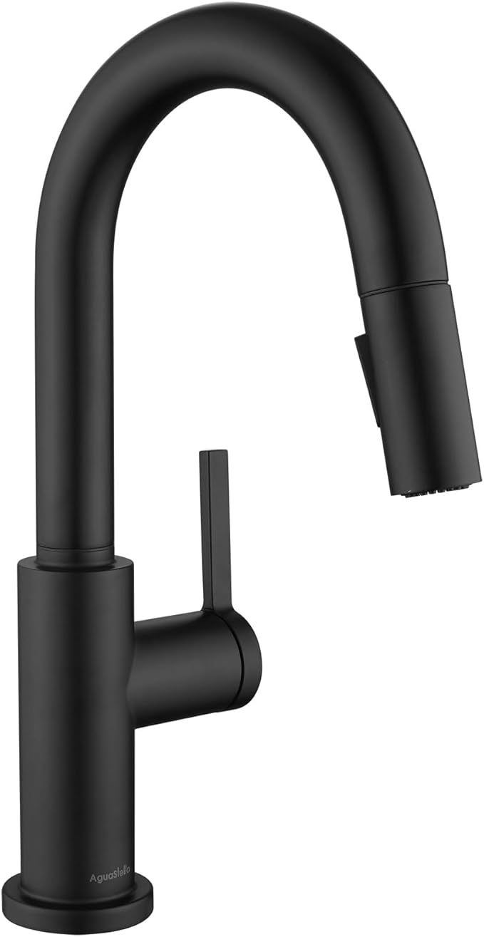 AguaStella AS32MB Matte Black Bar Faucet or Prep Kitchen Sink Faucet with Pull Down Sprayer and Single Handle