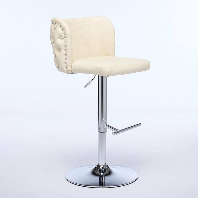 Furniture,Swivel Adjusatble Seat Height with Chrome Base, Modern PU Upholstered Bar Stools with The Whole Back Tufted, for Home Pub and Kitchen Island,Beige, Set of 2