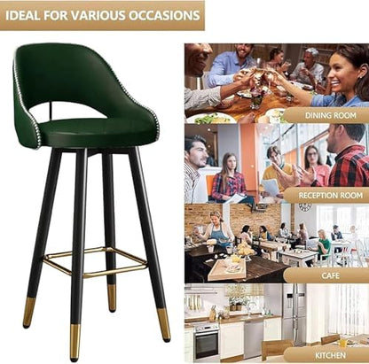 s - Counter Height PU Leather Curved Back Chairs with Metal Footrest for Kitchen Island - Adjustable 55cm Height, Design, Comfortable Seating,Green-55cm