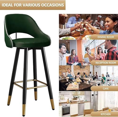 s - Counter Height PU Leather Curved Back Chairs with Metal Footrest for Kitchen Island - Adjustable 55cm Height, Design, Comfortable Seating,Green-65cm