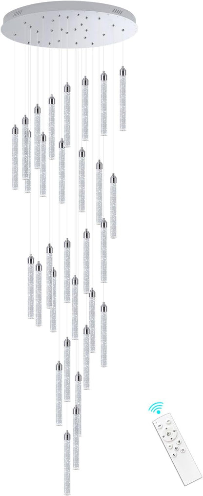 30-Light 197'' High Ceiling Chandeliers Modern Crystal Chandeliers for Entryway Long Spiral LED Dimmable Chandelier Flush Mount Ceiling Staircase Foyer Living Room Sloped ceilings Light Fixture