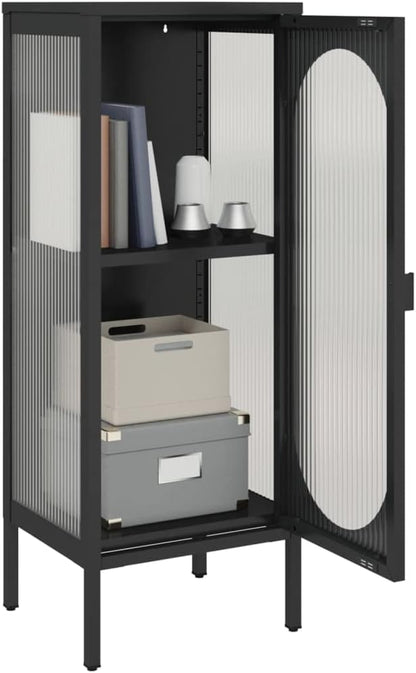 Black Powder-Coated Steel Sideboard, Fluted Glass Door, 40.2 in Tall Buffet Cabinet with Storage, Modern Living Room Furniture Kitchen Furniture