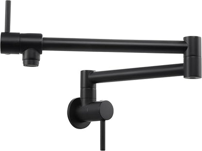 KES Pot Filler Folding Kitchen Faucet Double Joint Swing Arm Sink Faucet Articulating Wall Mount Two Handle Single Hole, Matte Black, cUPC NSF Certified Lead-Free, KN926LFF18-BK