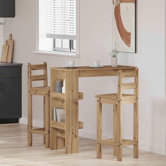 Artisan Oak Engineered Wood Wall Bar Station, Space-Saving Meal Unit for Kitchen & Dining, Modern Dinner Area, Ideal Dining Room Furniture for 2, Durable Matte Finish