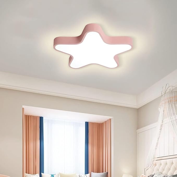 LED Ceiling Light Fixture, Modern Pentagram Recessed Ceiling Lights, 3000K-6000K Dimmable Light, Close to Lighting Flush Mount Living Room Pendant Lamps (Pink, 24inch)
