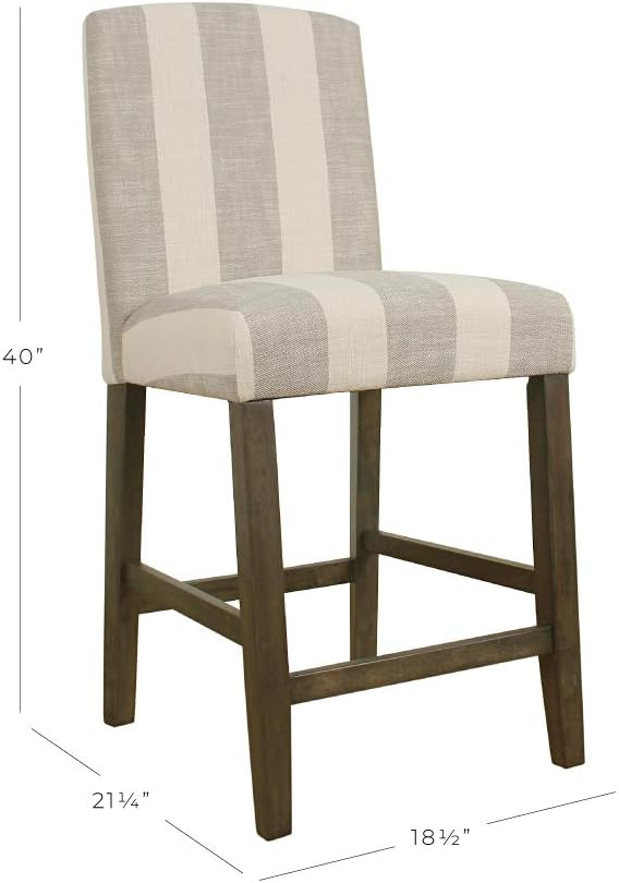 HomePop Parsons Classic Upholstered High Back Curved Top Barstool, 24-inch, Grey Stripe