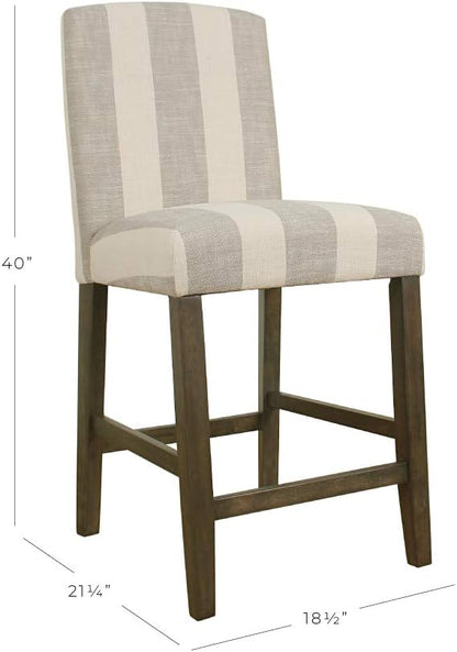 HomePop Parsons Classic Upholstered High Back Curved Top Barstool, 24-inch, Grey Stripe