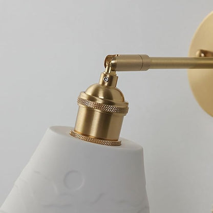 Vintage Wall Light Fixture Ceramic Wall Sconces Light with Pull Chain Switch Gold Brass Finish Mid-Century Modern Sconce Wall Lighting for Bedroom Living Room Farmhouse