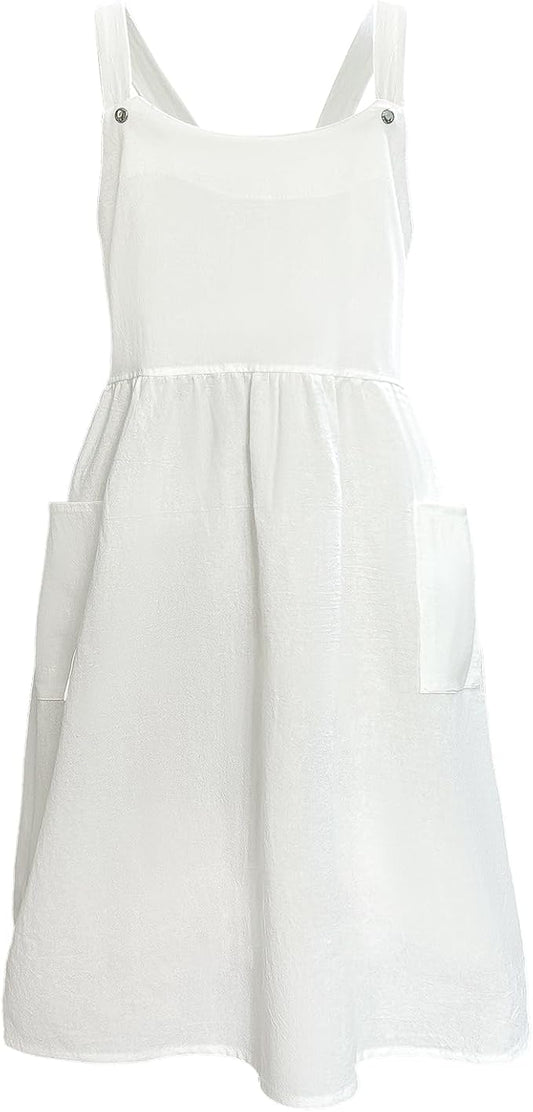 Cityelf Vintage White Apron Maid Pioneer Costume Victorian Style Cotton 50’s Ruffle Dress Apron with Long Ties and Pockets