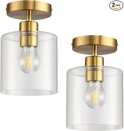 Brass Semi Flush Mount Ceiling Light,Gold Modern Fixture for Closet Hallway Entryway Light Fixture Ceiling Brass Finish 2 Pack
