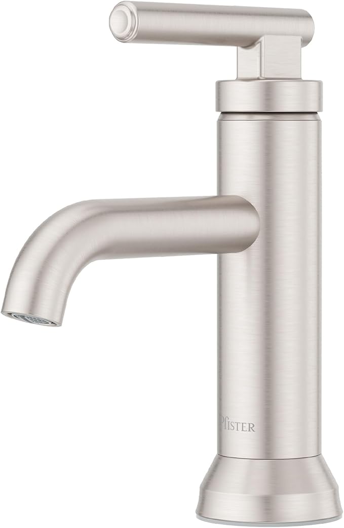Pfister Capistrano Single Handle Bathroom Sink Faucet 1 Hole Brushed Nickel Finish with Push & Seal Drain NSF Certified WaterSense Compliant Vanity Faucet LF042CSOGS