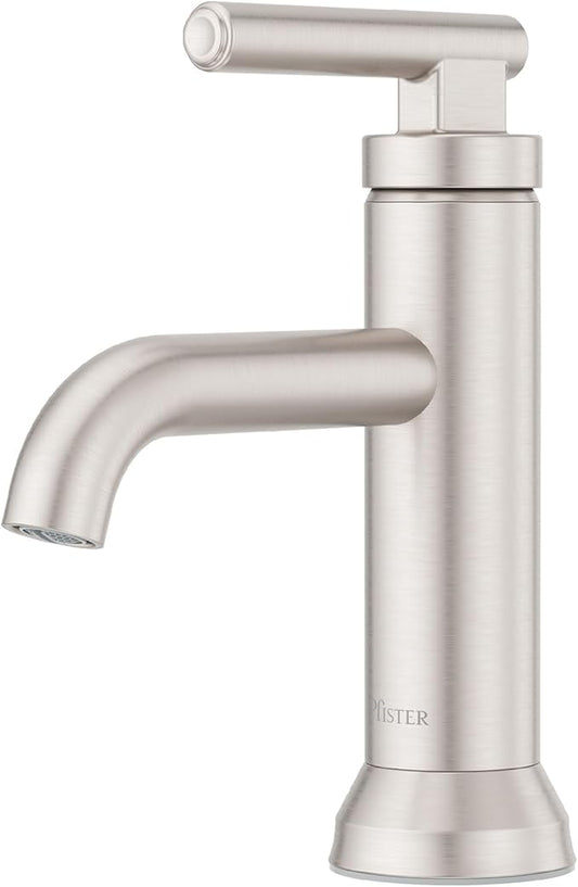 Pfister Capistrano Single Handle Bathroom Sink Faucet 1 Hole Brushed Nickel Finish with Push & Seal Drain NSF Certified WaterSense Compliant Vanity Faucet LF042CSOGS