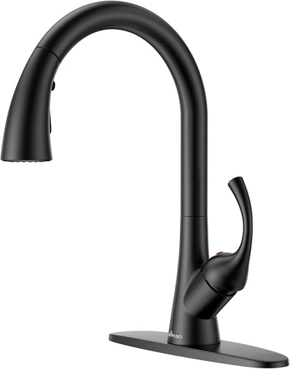 APPASO Black Kitchen Faucet One Hole, 3-Mode Pull Down Sprayer, 360° Swivel, 20-Inch Hose, Single Handle High Arc Matte Black Modern Faucet for 1 or 3-Hole Kitchen Sink, Spot Resist, Easy to Install