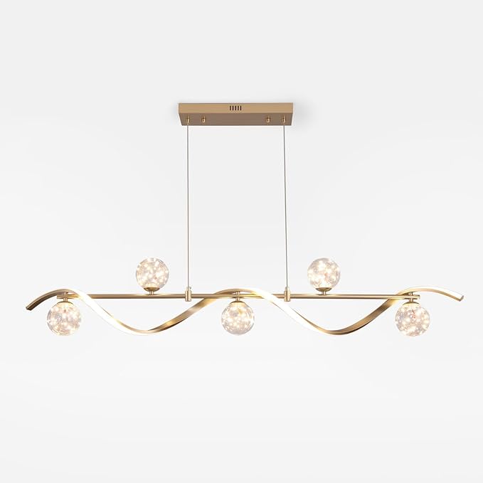 Island Lights for Kitchen, Modern Dining Room Light Fixture Linear Kitchen Island Lighting (6-Light Gold)
