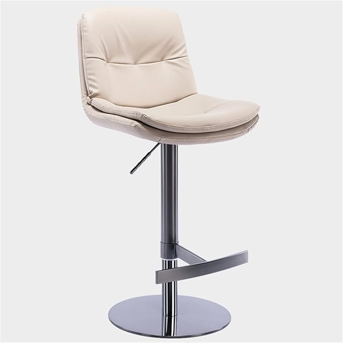 Adjustable with Back, Counter Height Kitchen Island Chair, Titanium Brushed Stainless Steel Leather Heavy Base for Coffee,Khaki-Titanium Black