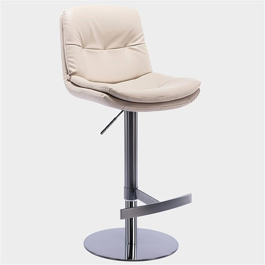 Adjustable with Back, Counter Height Kitchen Island Chair, Titanium Brushed Stainless Steel Leather Heavy Base for Coffee,Khaki-Titanium Black