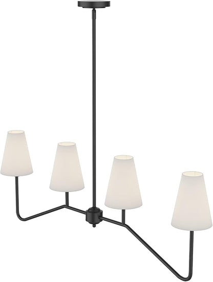 Electro bp;47" W 4-Light Linear Kitchen Island Lighting Fixture Classic Chandeliers Matt Black with White Linen Shades for Dining Room,E12,160W;