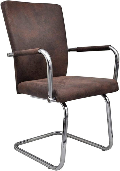 Dining Chairs Set of 2 Brown Faux Suede Leather Upholstered with Powder Coated Iron Frame Ergonomic Curved Back for Kitchen Dining Room and Living Room