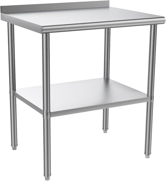ROVSUN 30'' x 24'' Stainless Steel Table for Prep & Work,Commercial Worktables & Workstations, NSF Heavy Dut Metal Table with Adjustable UnderShelf & Backsplash for Kitchen, Restaurant,Home,Hotel