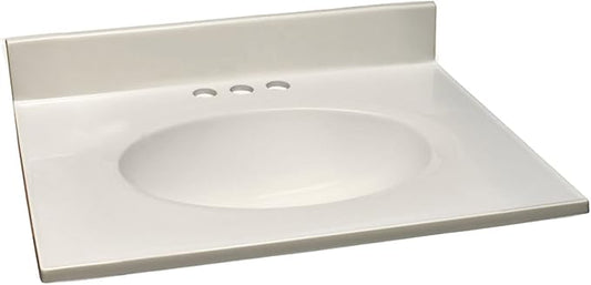 Design House 586271 Cultured Marble 25-inch Vanity Top with Integrated Oval Bowl, 4 Centerset, White on White