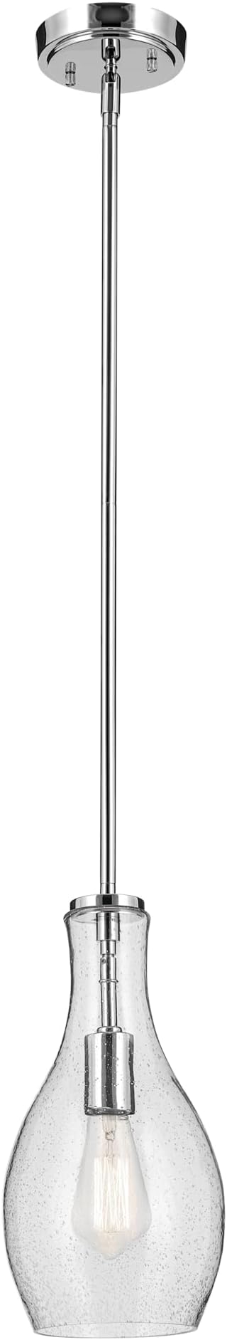 Everly 13.75" 1-Light Bell Pendant with Clear Seeded Glass in Chrome, for a Kitchen Island, Dining Nook, or Home Bar, (13.75" x 7") 42456CHCS