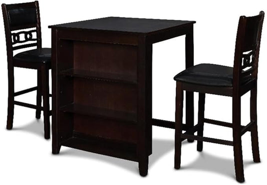 New Classic Furniture Gia Counter Table with Two Chairs and Storage Shelf, 30-Inch, Ebony