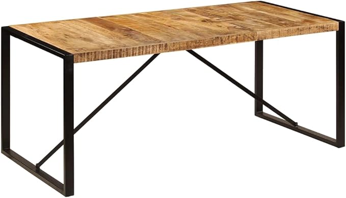 Rectangular Brown and Black Dining Table, Solid Mango Wood & Powder-Coated Steel Frame, 70.9x35.4 Inch Kitchen and Room Furniture for 6, Industrial Dinner Setting, Home Bar Unit