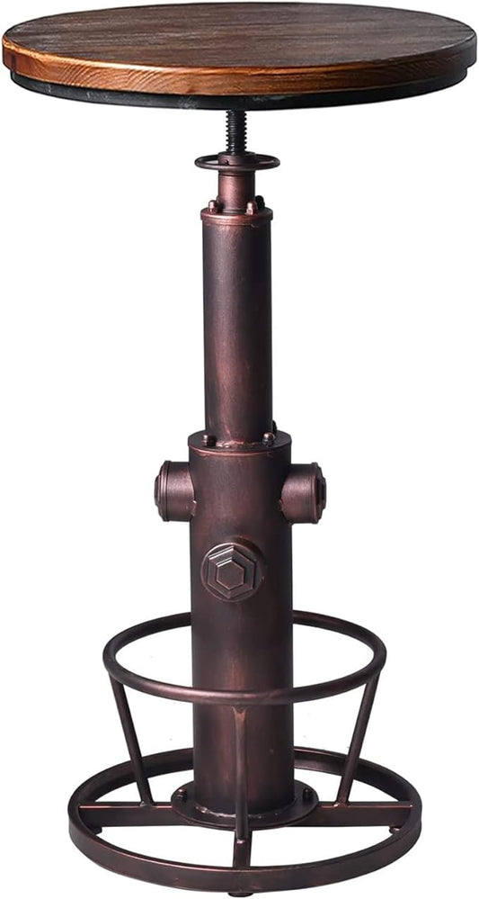 LOKKHAN Industrial Bar Table 38.6"-48.4" Height Adjustable Swivel Round Wood Tabletop 23.7" Dia, Kitchen Dining Office Coffee Bistro Pub Table